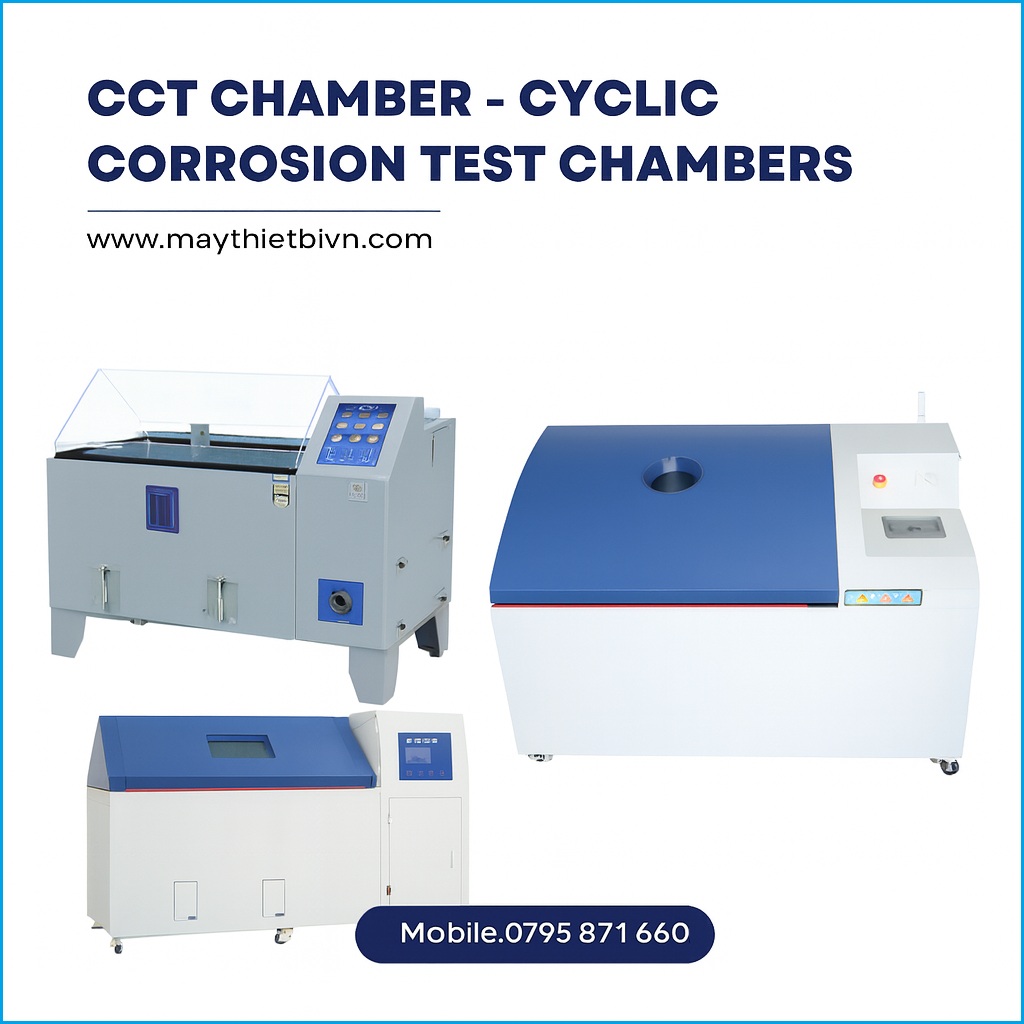 Tủ kiểm tra ăn mòn CCT – Cyclic Corrosion Test Chambers gồm 3 model khác nhau, dùng để thử nghiệm chống ăn mòn, phun sương muối theo tiêu chuẩn ASTM, ISO, GB/T