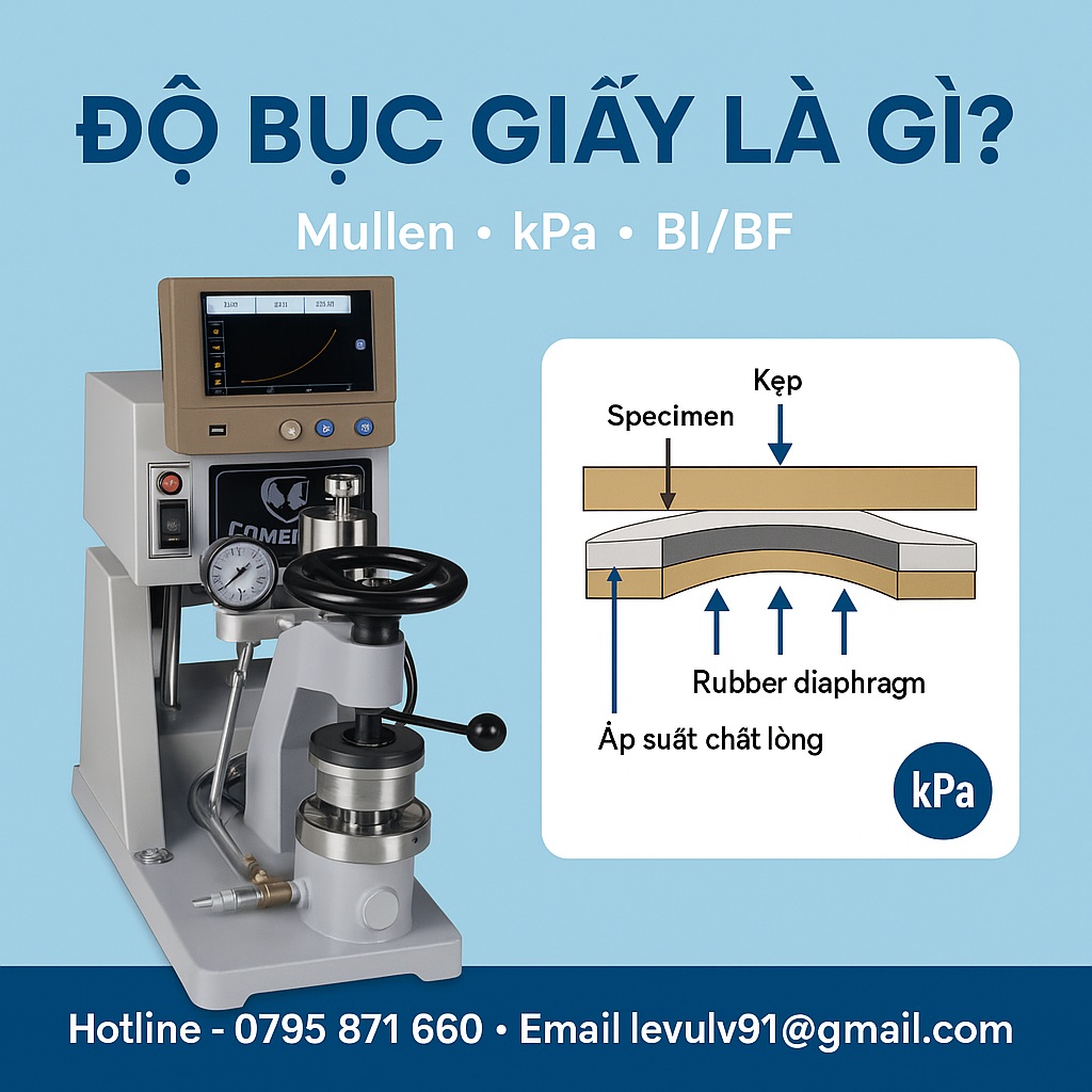 Độ bục giấy là gì – cơ chế Mullen với màng cao su và kẹp mẫu