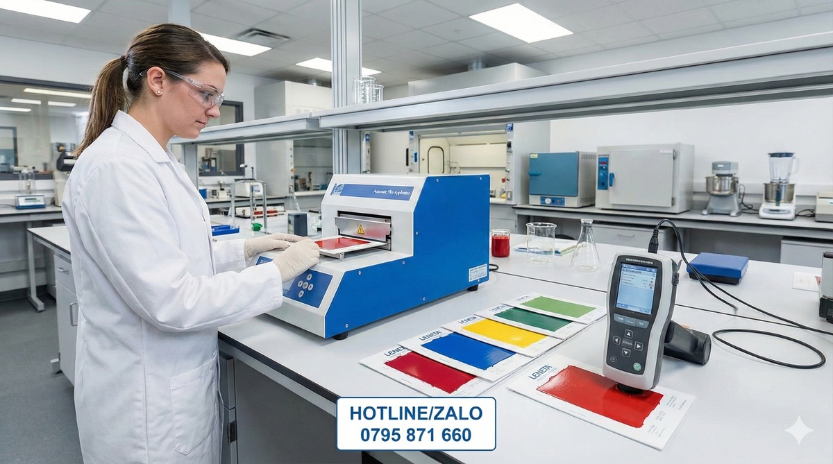 Chuẩn hóa tạo màng sơn trong phòng thí nghiệm với thiết bị kéo màng và đo màu giúp đảm bảo độ chính xác QC