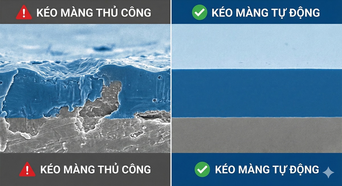 So sánh độ đồng nhất màng sơn giữa kéo màng thủ công và kéo màng sơn tự động