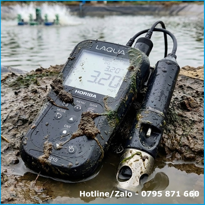 Máy đo oxy Horiba có khả năng chống nước và va đập, phù hợp môi trường ao nuôi