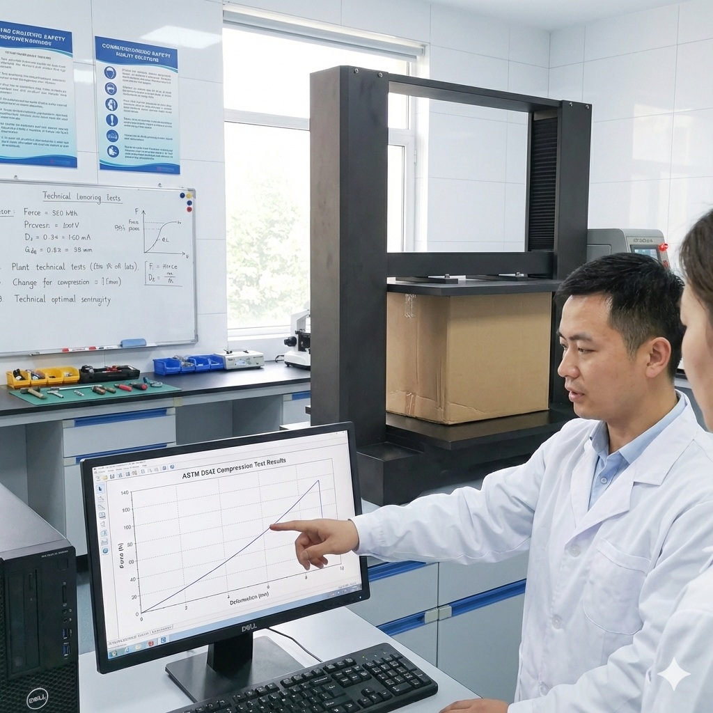 Kỹ sư phân tích biểu đồ lực nén BCT và kết quả test trên phần mềm chuyên dụng của máy GT-N02A.