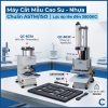 Hình ảnh tổng hợp so sánh hai dòng máy cắt mẫu vật liệu Cometech: model QC-603A (khí nén) và QC-603C (thủy lực), chuyên dùng cắt mẫu thử cao su nhựa chuẩn ASTM D638 và ISO 37, với lực ép tối đa lên đến 3000KG.